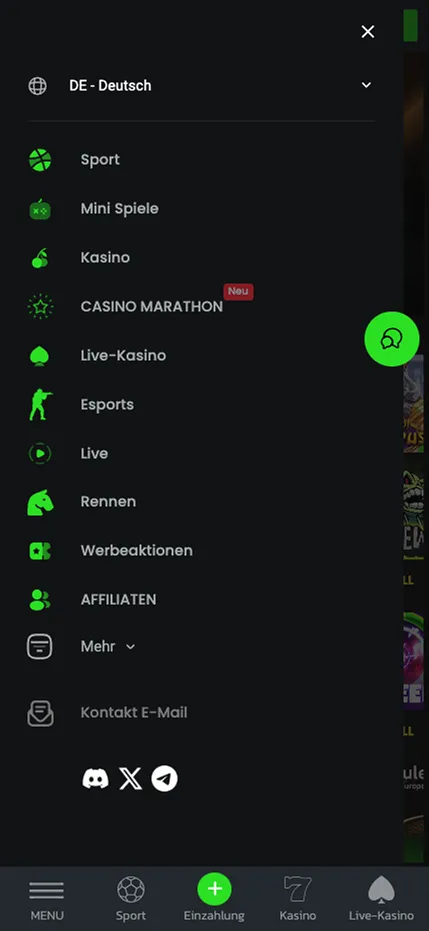 Velobet App Menü