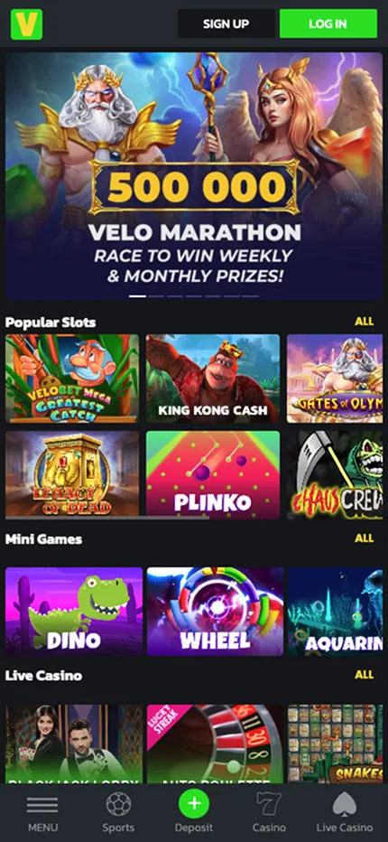 Velobet App mobile interface